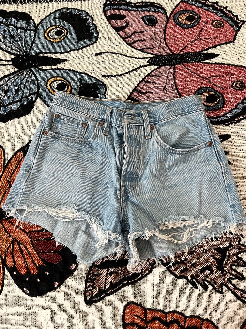 Levi's Light Blue Distressed Denim Cutoff Shorts